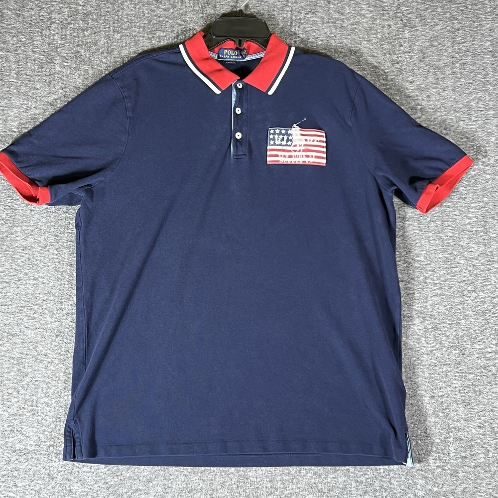 Polo Ralph Lauren Shirt Mens XL Blue Polo American Flag Classic Fit NY Supply Co